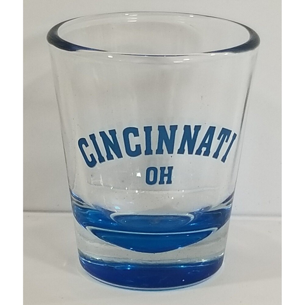 Cincinnati OH Blue Tint Souvenir Shot Glass Vintage Barware